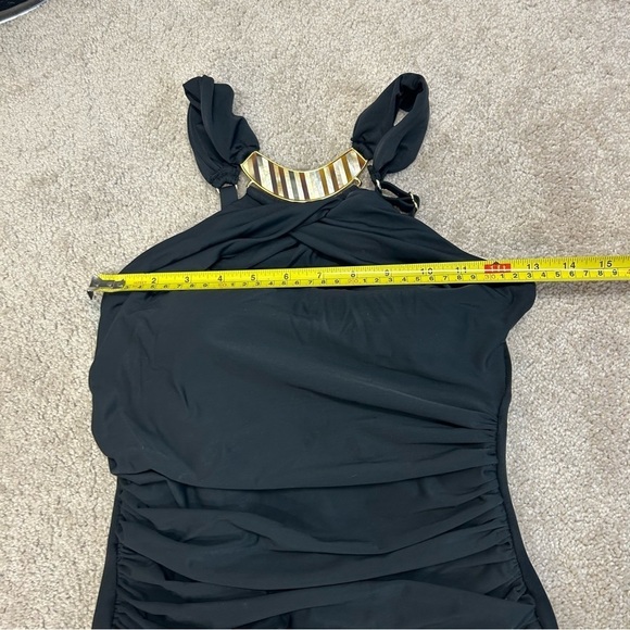 MIRACLESUIT black mother of pearl detail halter one piece swimsuit Sz 8 - Picture 9 of 11